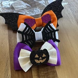 Halloween Bat and Spider Web Hair Bows Set